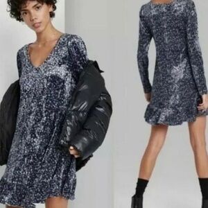 Wild Fable Velvet Long Sleeve Ruffle Floral Whimsigoth Mini Dress, M